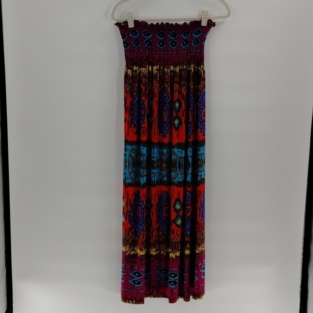 Just Love strapless multicolor dress size XL smock bodice flowy